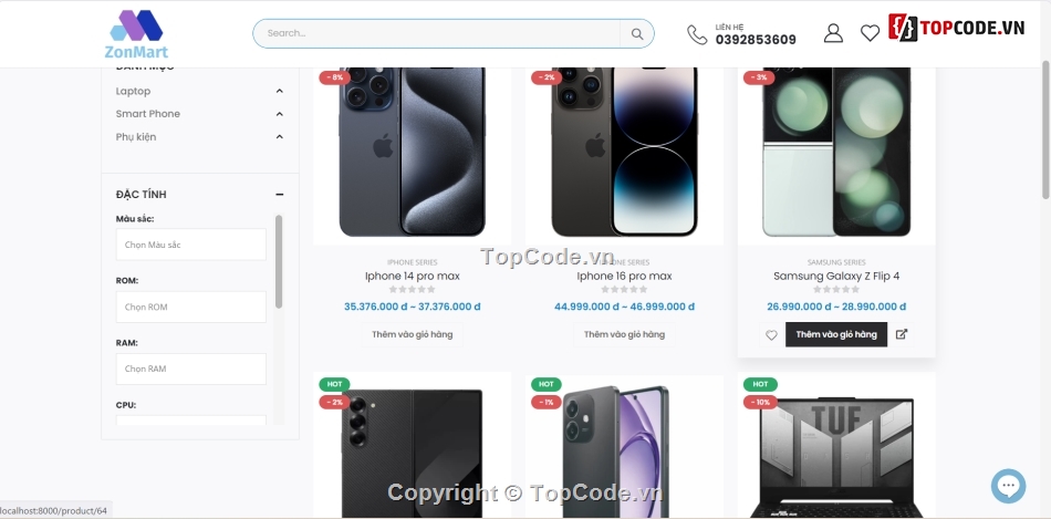 Source code Web bán thiết bị công nghệ Zomart có thanh toán VNPAY, Chat Realtime + Báo Cáo chi tiết