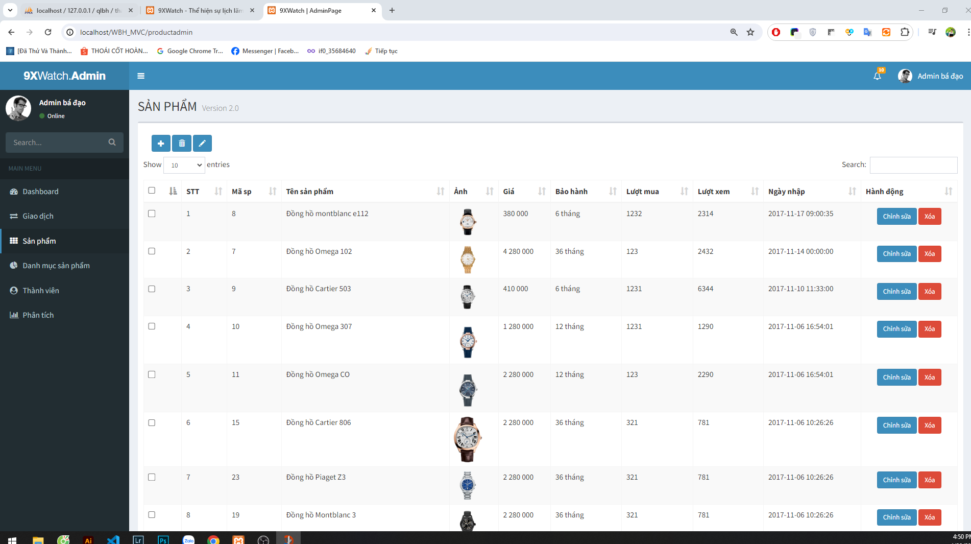 Source code web đồ án website bán đồng hồ MVC viết bằng PHP & MySQL