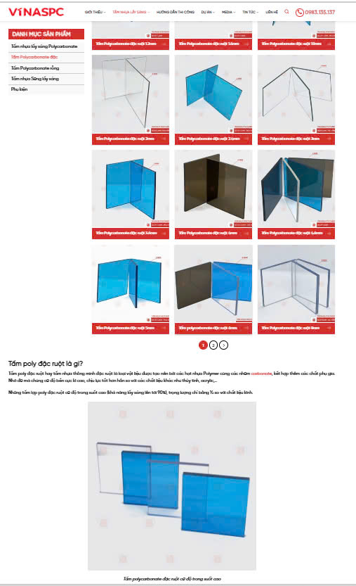 Fullcode Website mua bán Tấm nhựa Polycarbonate giống như VINASPC