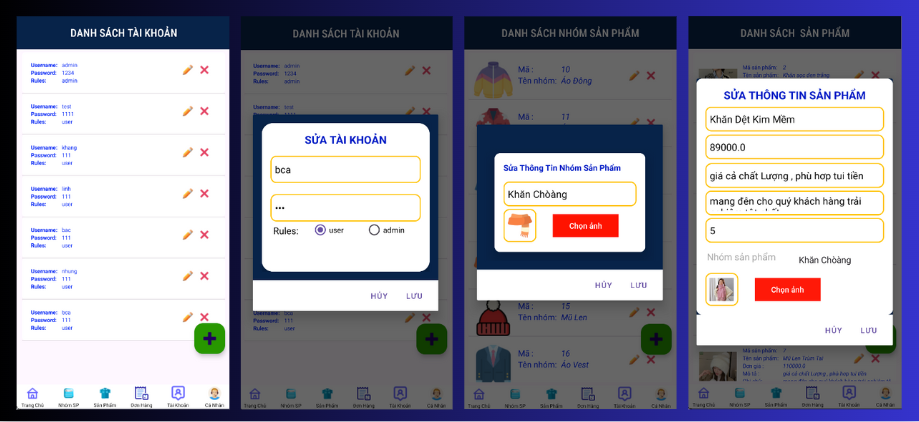 (ANDROID JAVA + SQLITE + BÁO CÁO WORD) App bán quần áo android java có quản trị và người dùng, đánh giá sản phẩm sau khi mua, đặt hàng, tiến trình thực hiện đơn hàng, các chức năng thêm, sửa, xóa