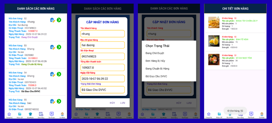 (ANDROID JAVA + SQLITE + BÁO CÁO WORD) App đặt đồ ăn nhanh android có quản trị và người dùng, đánh giá sản phẩm sau khi mua, đặt hàng, tiến trình thực hiện đơn hàng, các chức năng thêm, sửa, xóa