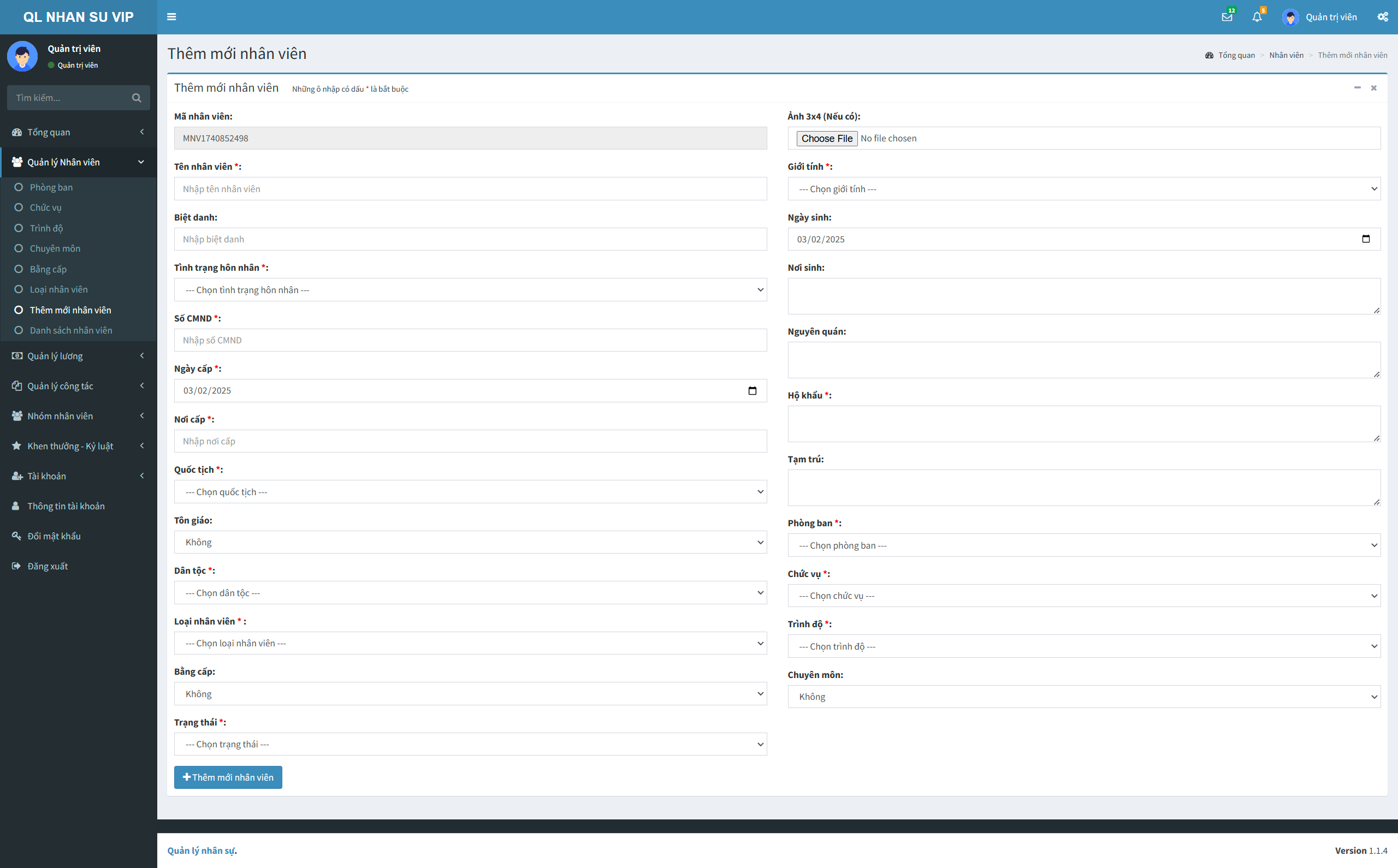 Chia sẻ source code đồ án website quản lý nhân sự PHP - MYSQL