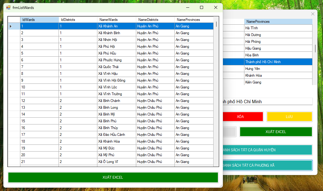 Phần mềm quản lý database 63 tỉnh thành Việt Nam