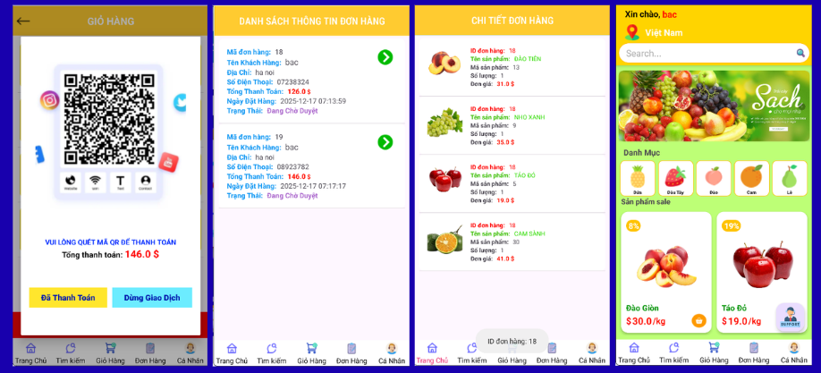 (ANDROID JAVA + SQLITE + BÁO CÁO WORD) App bán trái cây android có quản trị và người dùng, đánh giá sản phẩm sau khi mua, đặt hàng, tiến trình thực hiện đơn hàng, các chức năng. thêm, sửa, xóa