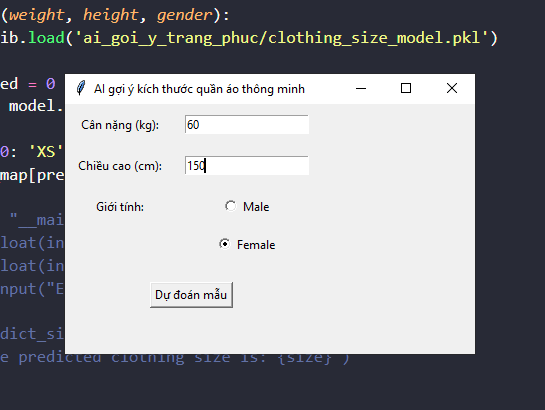 Source code AI Ứng dụng trí tuệ nhân tạo trong dự đoán kích thước quần áo phù hợp bằng python