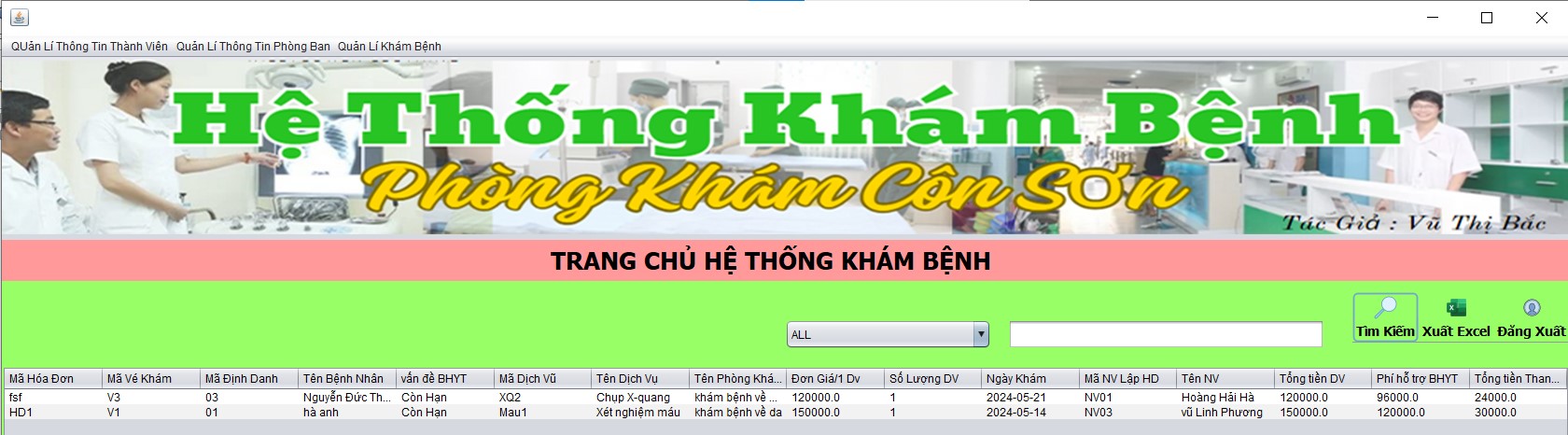 Full Code + Báo Cáo đồ án hệ thống quản lí khám bệnh đầy đủ chức năng quản trị , xuất file Excel hóa đơn kết quả khám bệnh vé khám - JavaSwing