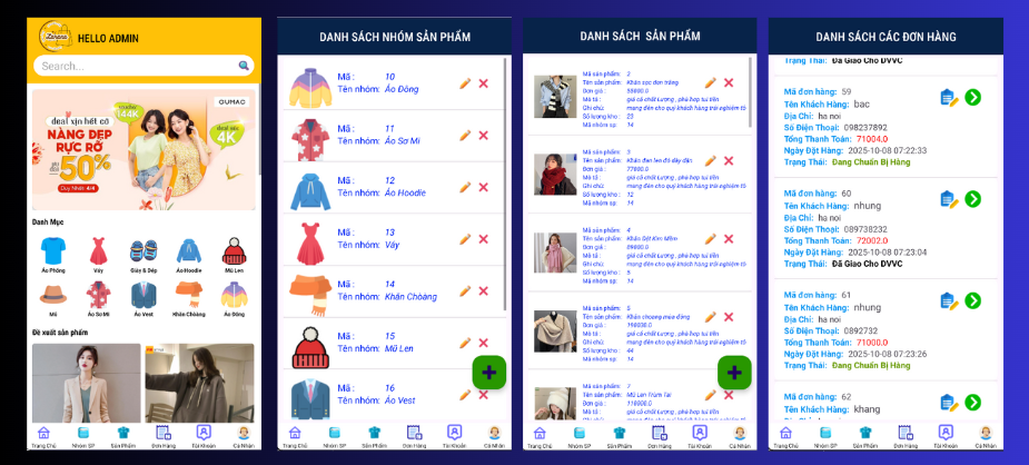 (ANDROID JAVA + SQLITE + BÁO CÁO WORD) App bán quần áo android java có quản trị và người dùng, đánh giá sản phẩm sau khi mua, đặt hàng, tiến trình thực hiện đơn hàng, các chức năng thêm, sửa, xóa