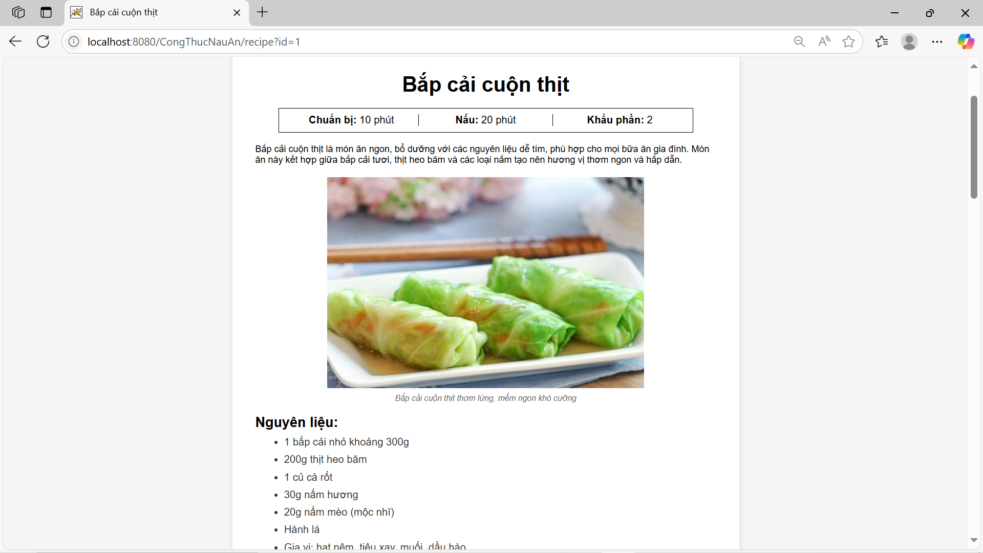 Source code website giới thiệu công thức nấu ăn java JSP Servlet