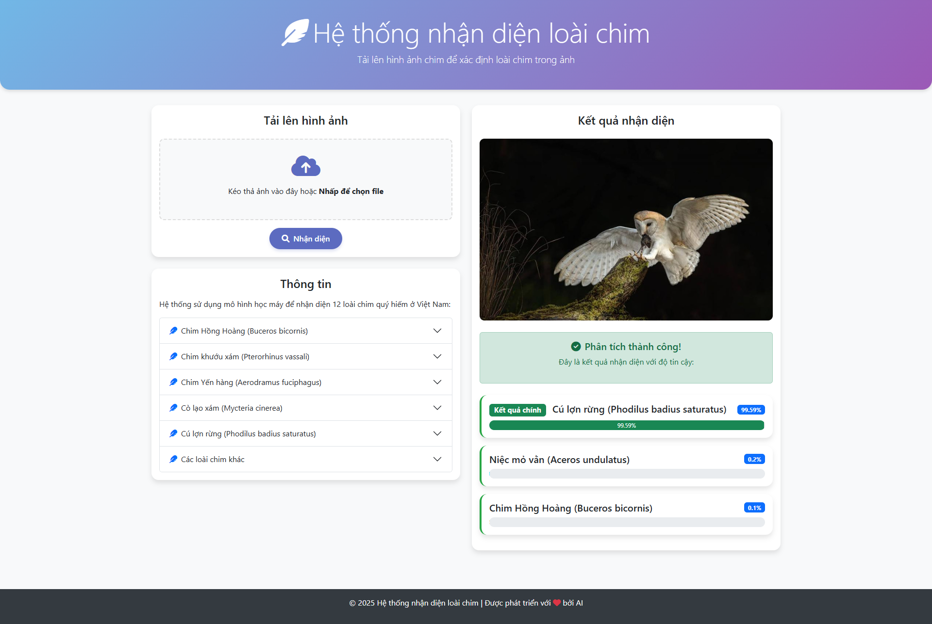 Đồ án Xây dựng mô hình AI nhận diện loài chim quý hiếm nhằm bảo tồn đa dạng sinh học + báo cáo chi tiết