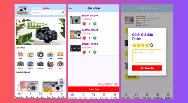 (ANDROID JAVA + SQLITE + BÁO CÁO WORD) App bán máy ảnh camera android có quản trị và người dùng, đánh giá sản phẩm sau khi mua, đặt hàng, tiến trình thực hiện đơn hàng, các chức năng thêm, sửa, xóa