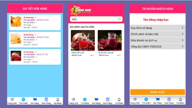 (ANDROID JAVA + SQLITE + BÁO CÁO WORD ) App đặt hàng nước ép trái cây android có đầy đủ chức năng quản trị và đặt hàng, thanh toán.