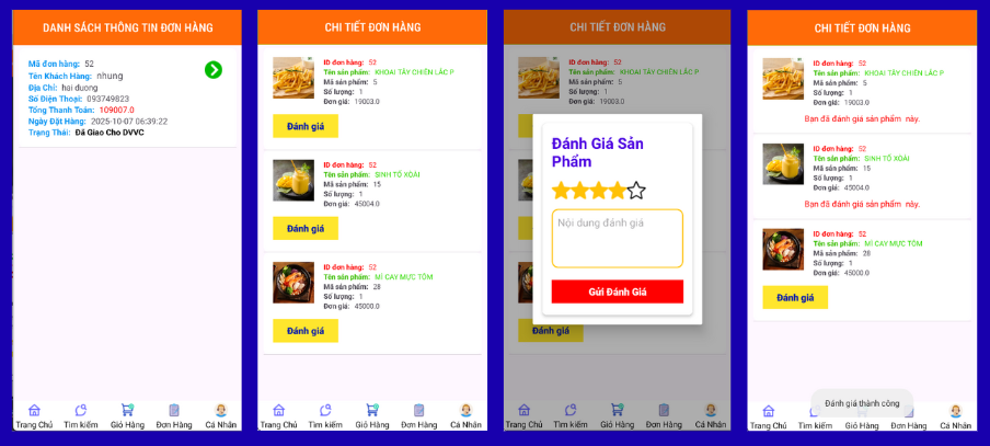 (ANDROID JAVA + SQLITE + BÁO CÁO WORD) App đặt đồ ăn nhanh android có quản trị và người dùng, đánh giá sản phẩm sau khi mua, đặt hàng, tiến trình thực hiện đơn hàng, các chức năng thêm, sửa, xóa