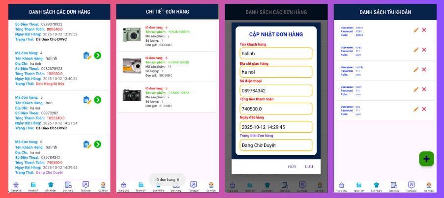 (ANDROID JAVA + SQLITE + BÁO CÁO WORD) App bán máy ảnh camera android có quản trị và người dùng, đánh giá sản phẩm sau khi mua, đặt hàng, tiến trình thực hiện đơn hàng, các chức năng thêm, sửa, xóa