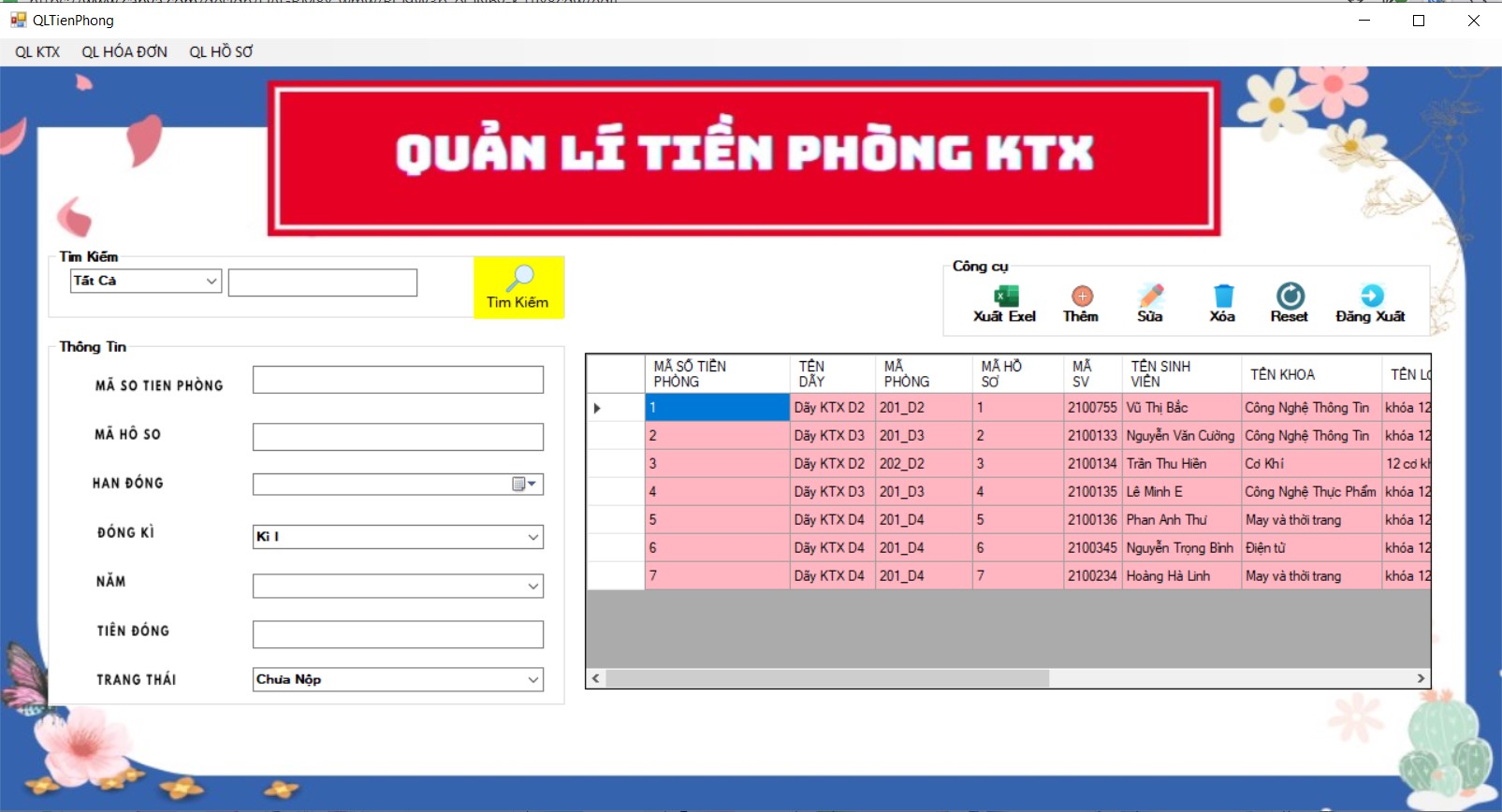 ĐỒ ÁN + BÁO CÁO Phần Mềm Quản Lí Kí Túc Xá Trường Học Bằng WINFROM C# SQLSERVER đầy đủ các chức năng quản trị + báo cáo