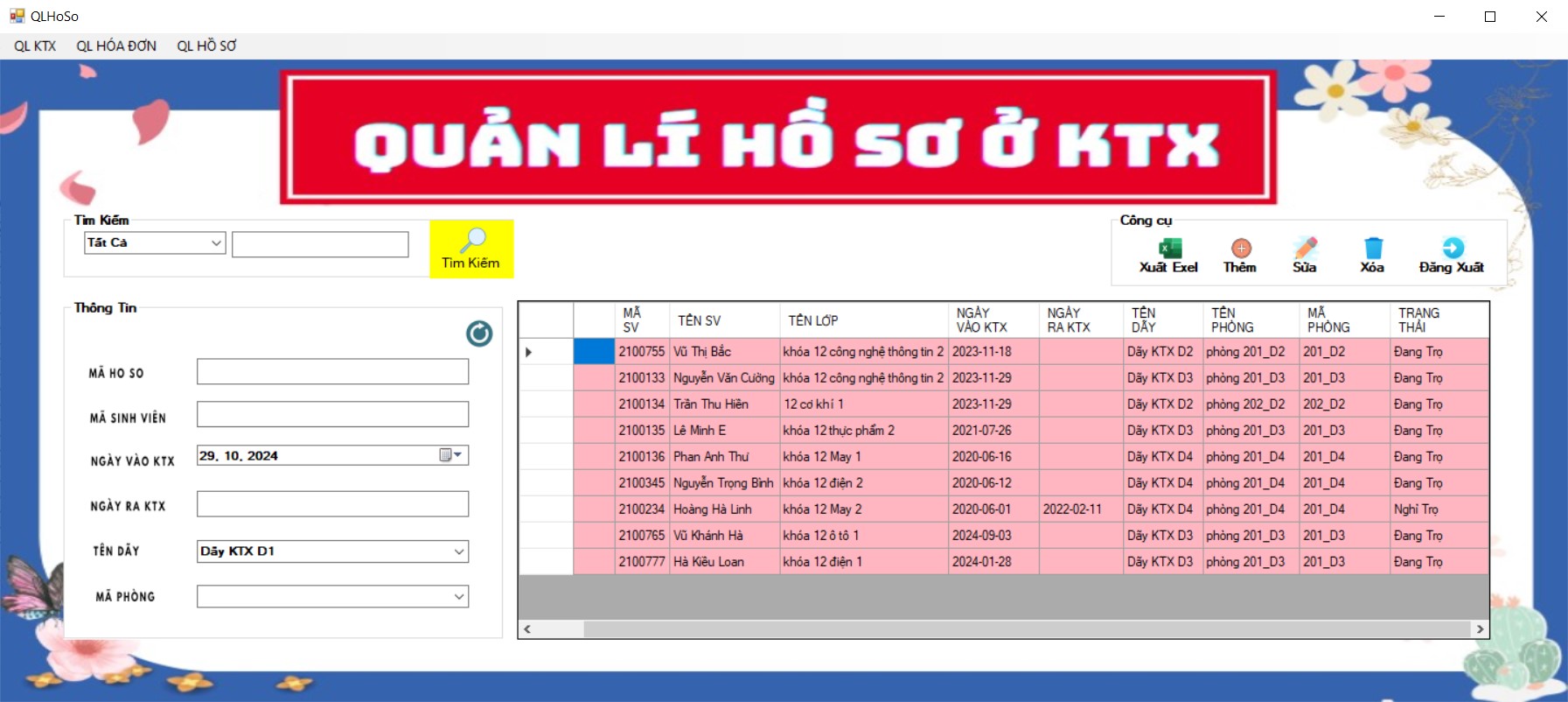 ĐỒ ÁN + BÁO CÁO Phần Mềm Quản Lí Kí Túc Xá Trường Học Bằng WINFROM C# SQLSERVER đầy đủ các chức năng quản trị + báo cáo