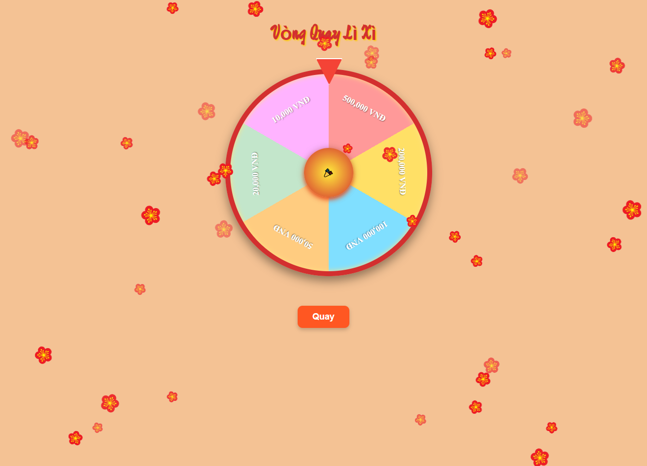 Source code vòng quay may mắn lì xì tết - có thể điều chỉnh lệ quay và phần quà