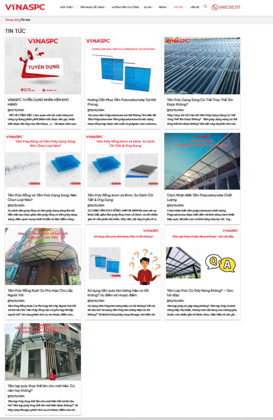 Fullcode Website mua bán Tấm nhựa Polycarbonate giống như VINASPC