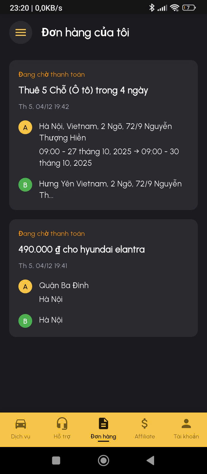 App mobile cho thuê xe và bán xe oto, xe máy,...