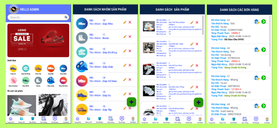 (ANDROID JAVA + SQLITE + BÁO CÁO WORD) App bán giày android java có quản trị và người dùng, đánh giá sản phẩm sau khi mua, đặt hàng, tiến trình thực hiện đơn hàng, các chức năng thêm, sửa, xóa