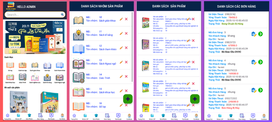 (ANDROID JAVA + SQLITE + BÁO CÁO WORD) App bán sách android java có quản trị và người dùng, đánh giá sản phẩm sau khi mua, đặt hàng, tiến trình thực hiện đơn hàng, các chức năng thêm, sửa, xóa