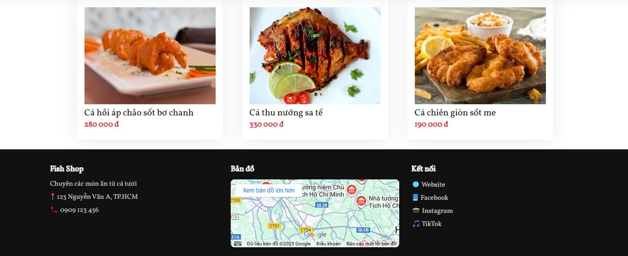 Đồ án website đặt đồ ăn FISH PHP & MYSQL đầy đủ chức năng quản trị và người dùng: giỏ hàng, đặt hàng,thêm, sửa, xóa sản phẩm