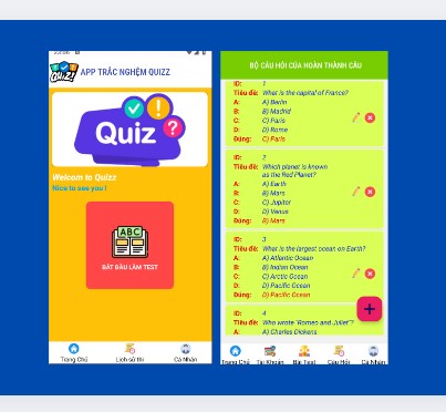 (ANDROID JAVA + SQLITE ) App thi trắc nghiệm Quizz Android có đầy đủ chức năng tính điểm số check đáp án đúng