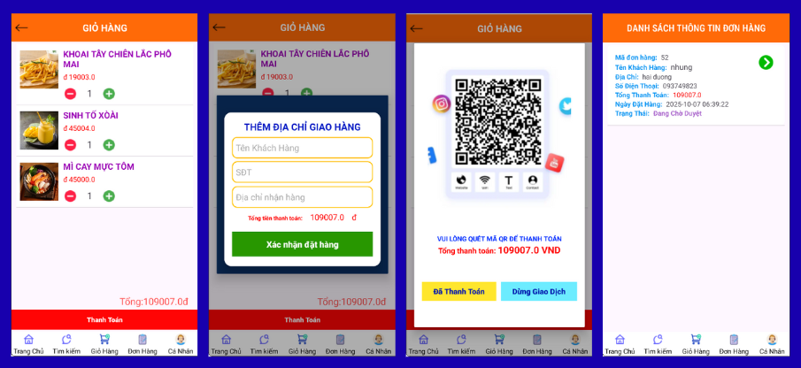 (ANDROID JAVA + SQLITE + BÁO CÁO WORD) App đặt đồ ăn nhanh android có quản trị và người dùng, đánh giá sản phẩm sau khi mua, đặt hàng, tiến trình thực hiện đơn hàng, các chức năng thêm, sửa, xóa