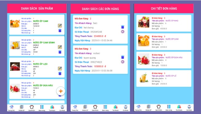 (ANDROID JAVA + SQLITE + BÁO CÁO WORD ) App đặt hàng nước ép trái cây android có đầy đủ chức năng quản trị và đặt hàng, thanh toán.