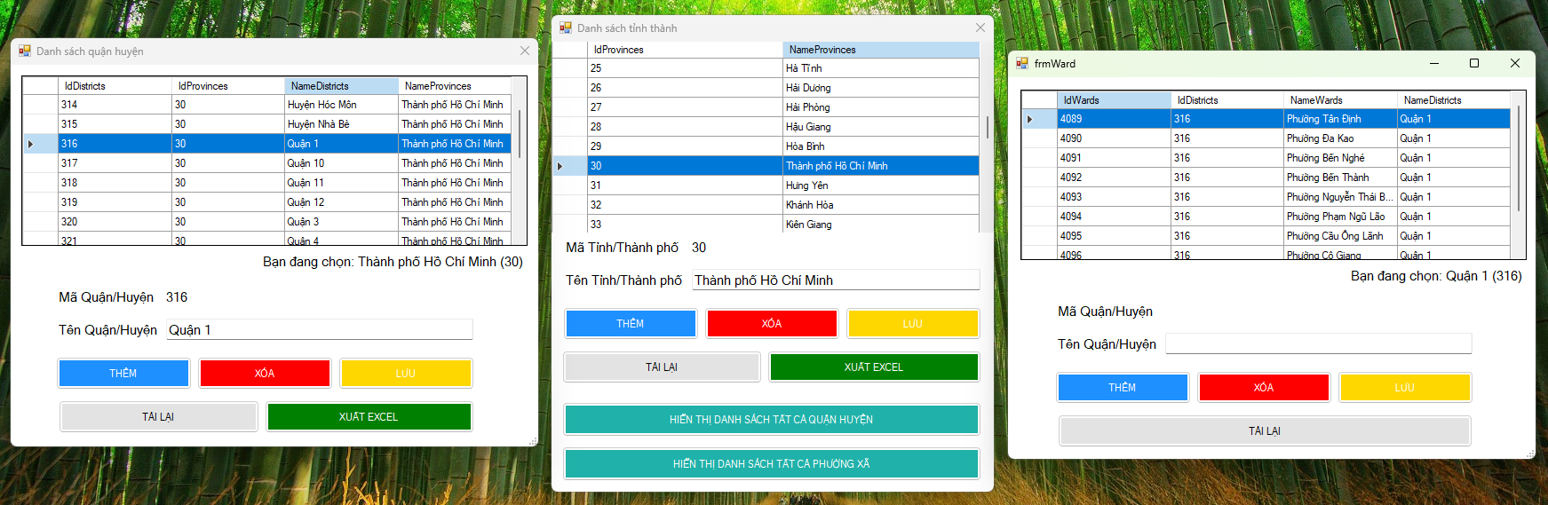 Phần mềm quản lý database 63 tỉnh thành Việt Nam