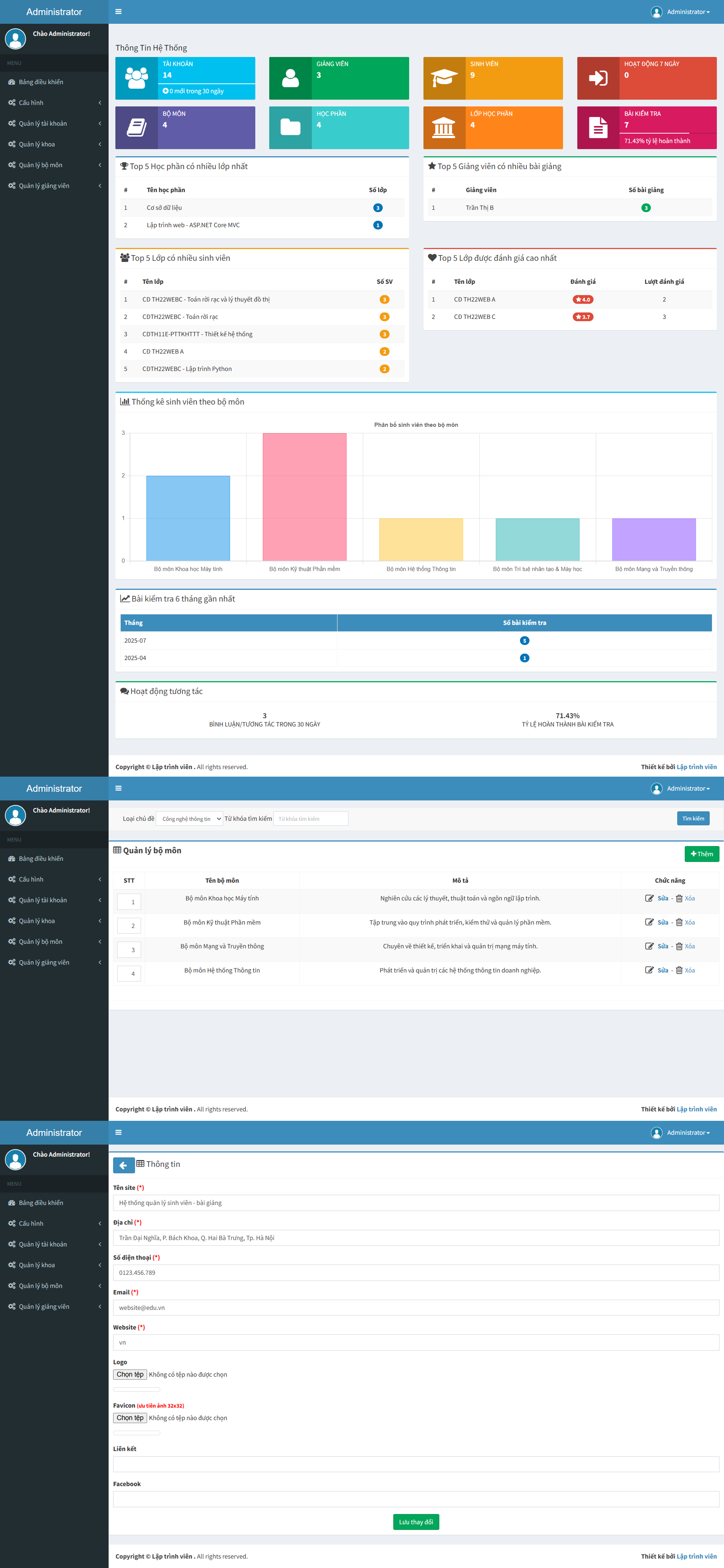 Website quản lý sinh viên giảng viên bài giảng trực tuyến | Quản lý học phần bộ môn bài giảng kiểm tra online