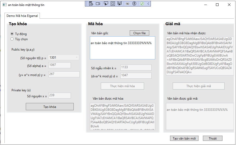 XÂY DỰNG CHƯƠNG TRÌNH MÃ HÓA VÀ GIẢI MÃ ELGAMAL
