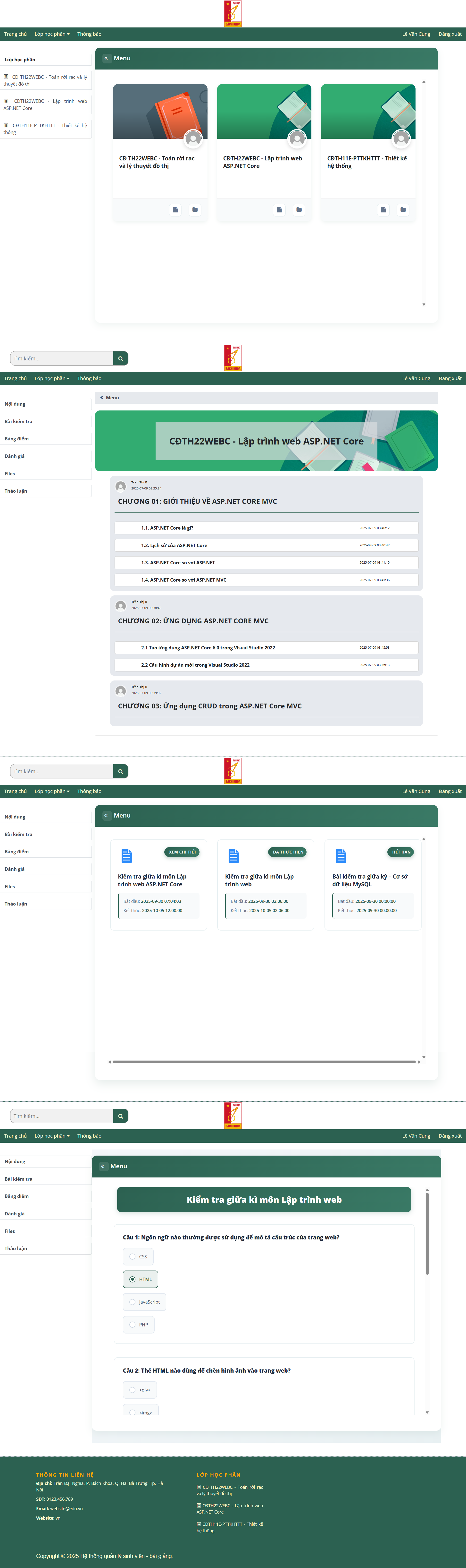 Website quản lý sinh viên giảng viên bài giảng trực tuyến | Quản lý học phần bộ môn bài giảng kiểm tra online