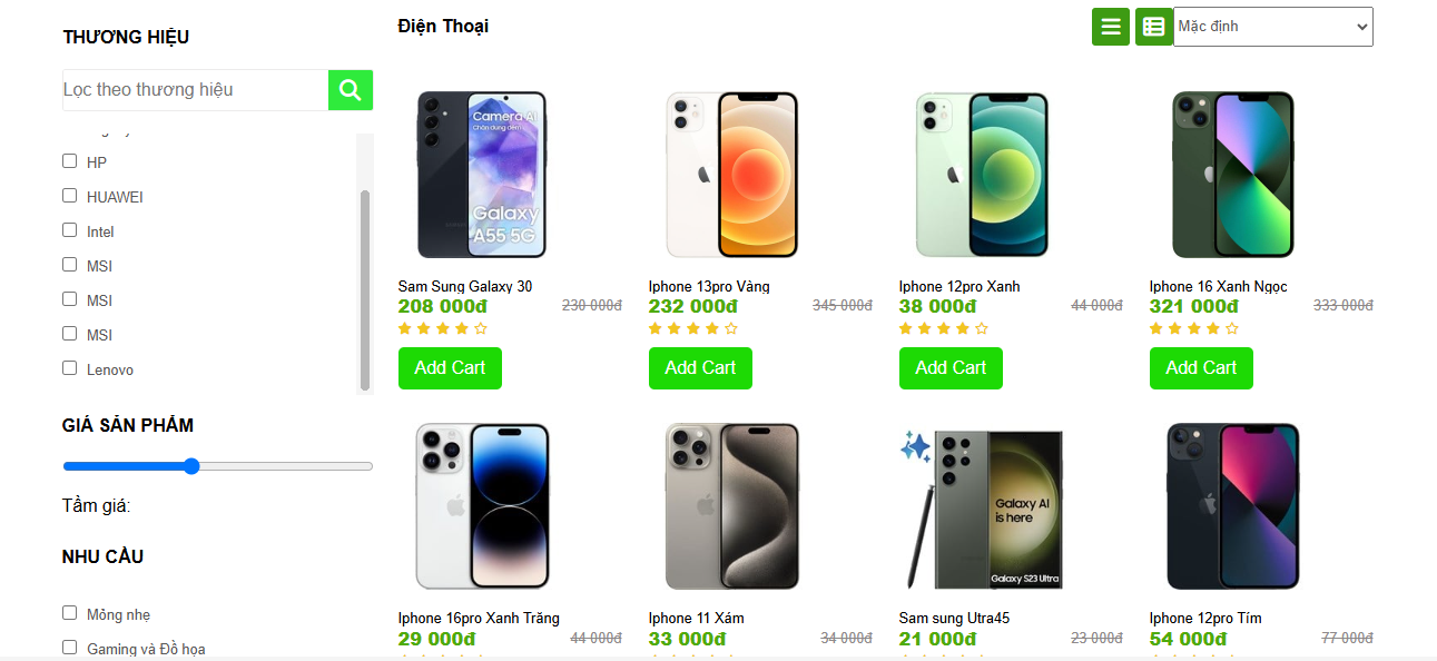Đồ án + Báo Cáo website shop bán điện thoại bằng PHP & MYSQL đầy đủ chức năng quản trị và người dùng (kèm báo cáo WORD 60 trang đủ 7 loại UML)