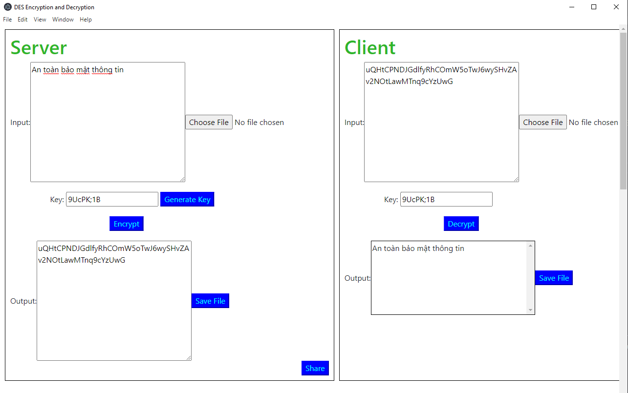 Source code Chia sẻ khóa bí mật dựa trên sơ đồ ngưỡng Shamir + mã hóa và giải mã Des