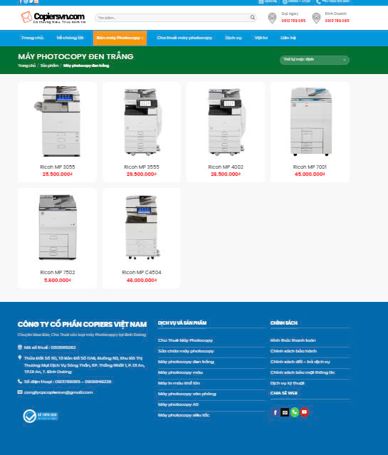 Fullcode website wordpress bán và cho thuê máy photocopy