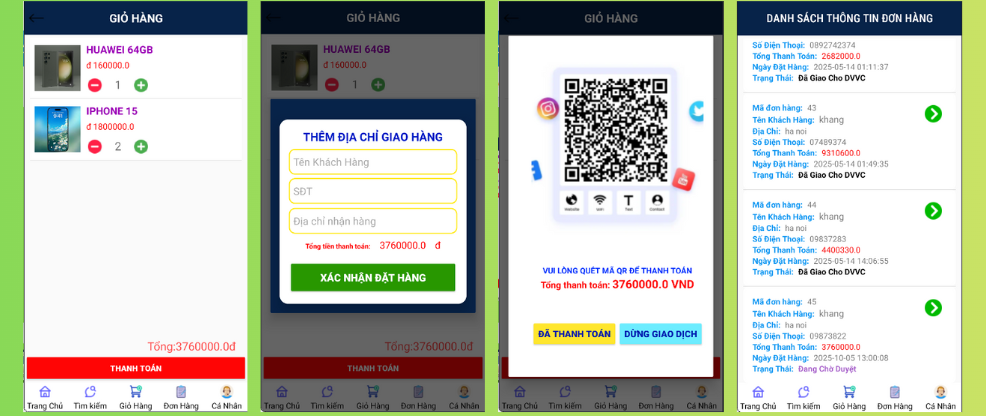 (ANDROID JAVA + SQLITE + BÁO CÁO WORD) App bán điện thoại android java có quản trị và người dùng, đánh giá sản phẩm sau khi mua, đặt hàng, tiến trình thực hiện đơn hàng, các chức năng thêm, sửa, xóa
