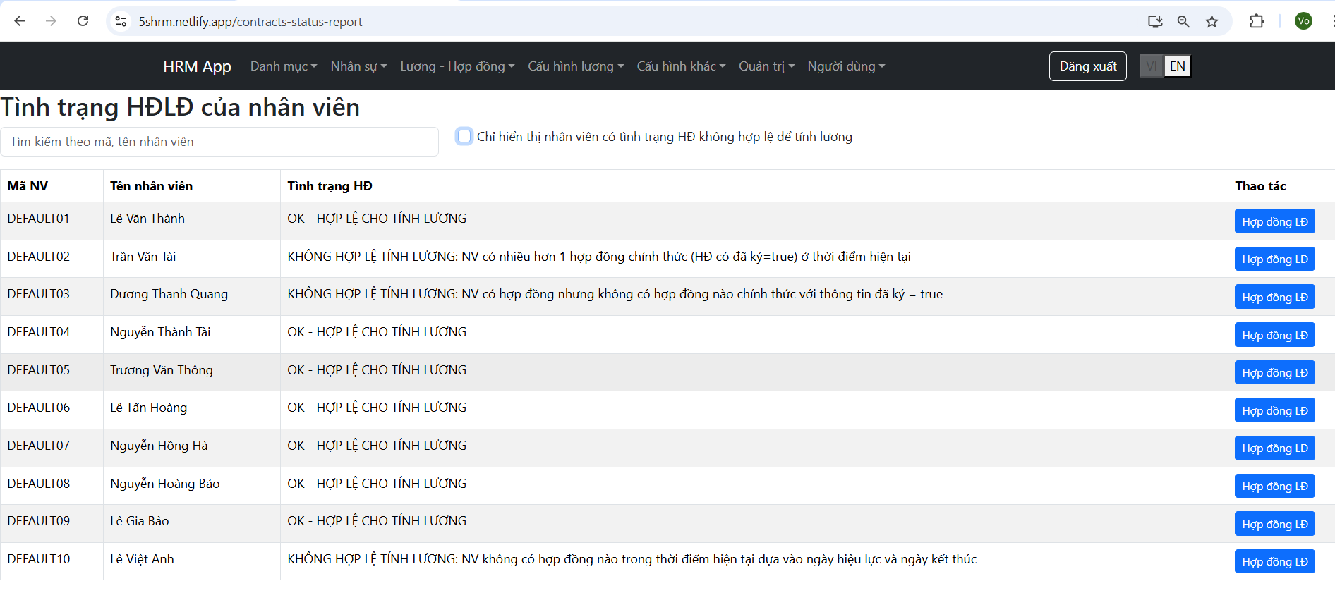 Full source code (NodeJS, ReactJS + MySQL): Ứng dụng web quản lý nhân sự, quản lý HĐLĐ, tính lương theo luật