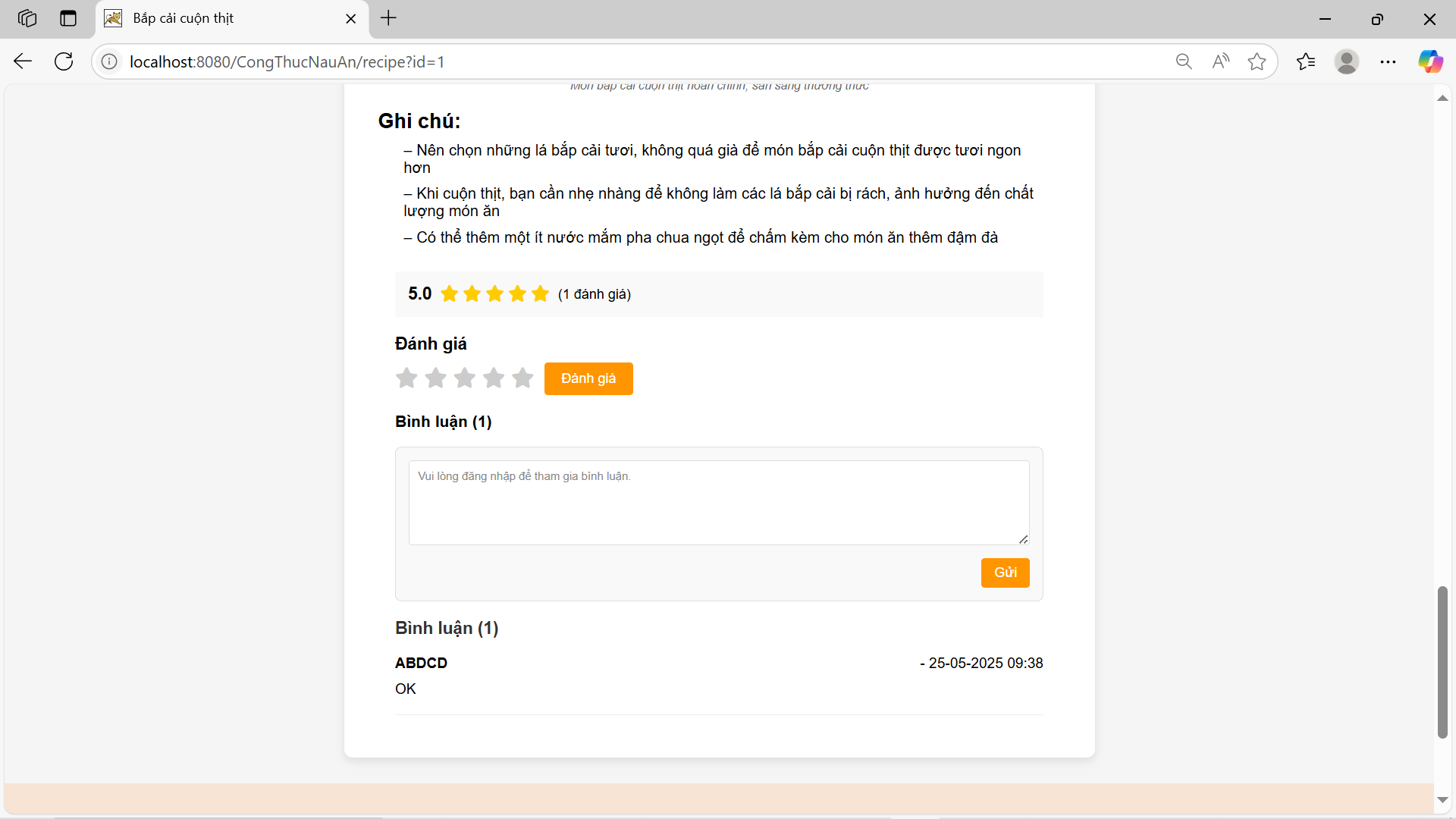 Source code website giới thiệu công thức nấu ăn java JSP Servlet