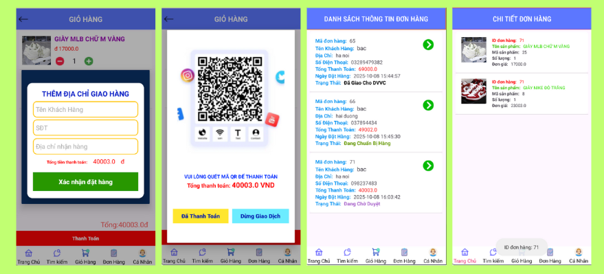 (ANDROID JAVA + SQLITE + BÁO CÁO WORD) App bán giày android java có quản trị và người dùng, đánh giá sản phẩm sau khi mua, đặt hàng, tiến trình thực hiện đơn hàng, các chức năng thêm, sửa, xóa
