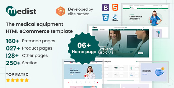 Html template website thương mại điện tử thiết bị y tế quản lý bệnh viện quản lý nhà thuốc Medist Medical pharmacy.