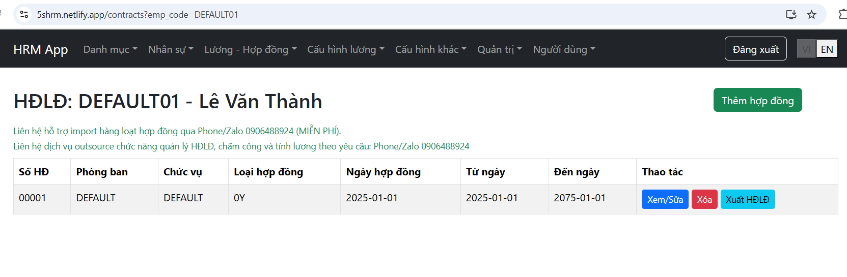 Full source code (NodeJS, ReactJS + MySQL): Ứng dụng web quản lý nhân sự, quản lý HĐLĐ, tính lương theo luật