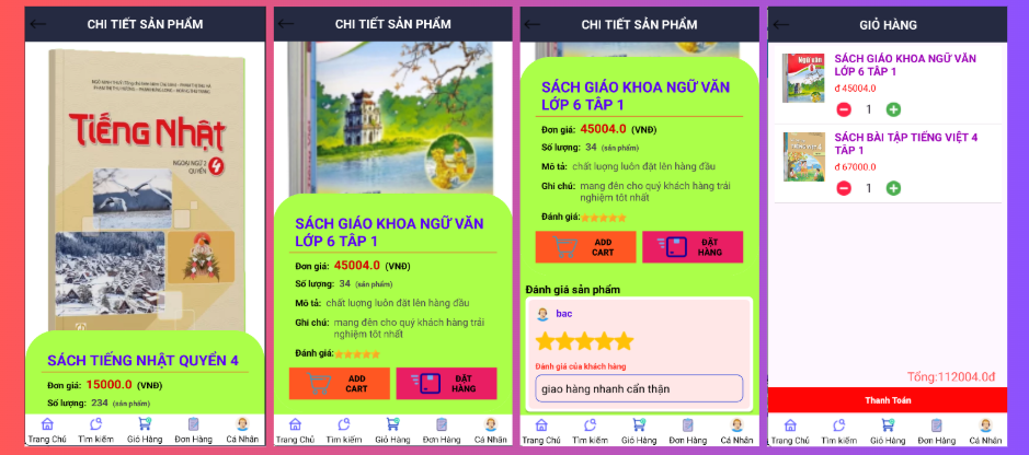 (ANDROID JAVA + SQLITE + BÁO CÁO WORD) App bán sách android java có quản trị và người dùng, đánh giá sản phẩm sau khi mua, đặt hàng, tiến trình thực hiện đơn hàng, các chức năng thêm, sửa, xóa