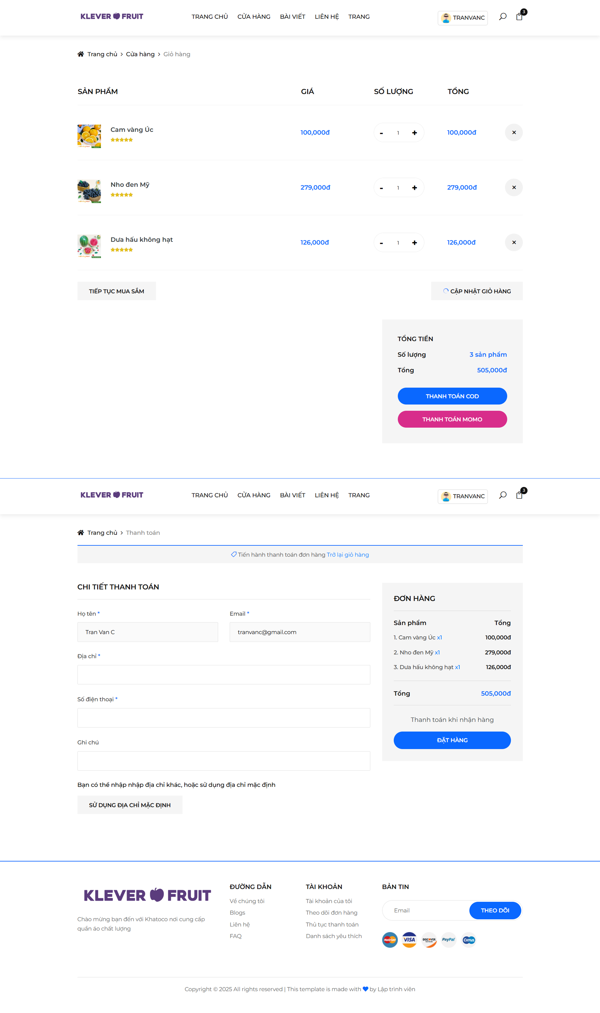 Full code website trái cây hoa quả php mysql thanh toán momo | Full báo cáo đồ án website trái cây