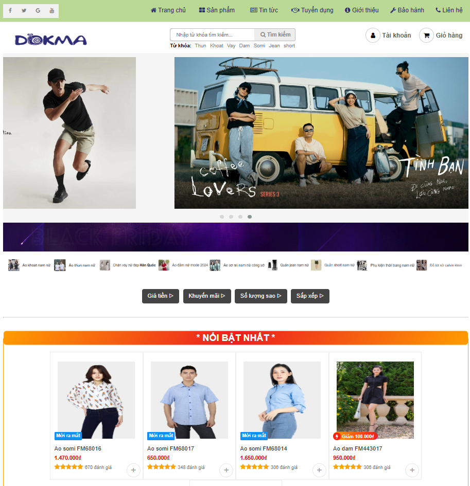 Website shop thời trang nam nữ Dokma trang quản trị admin tích hợp giỏ hàng, thanh toán (html, css, js, responsive)