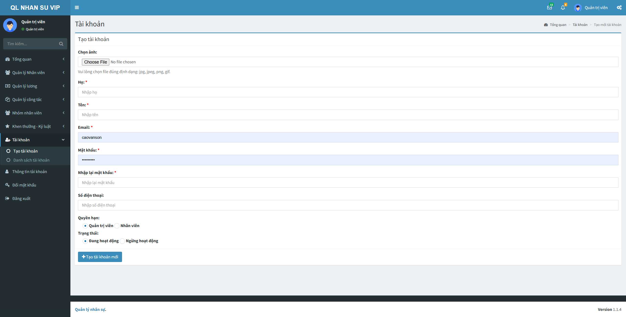 Chia sẻ source code đồ án website quản lý nhân sự PHP - MYSQL