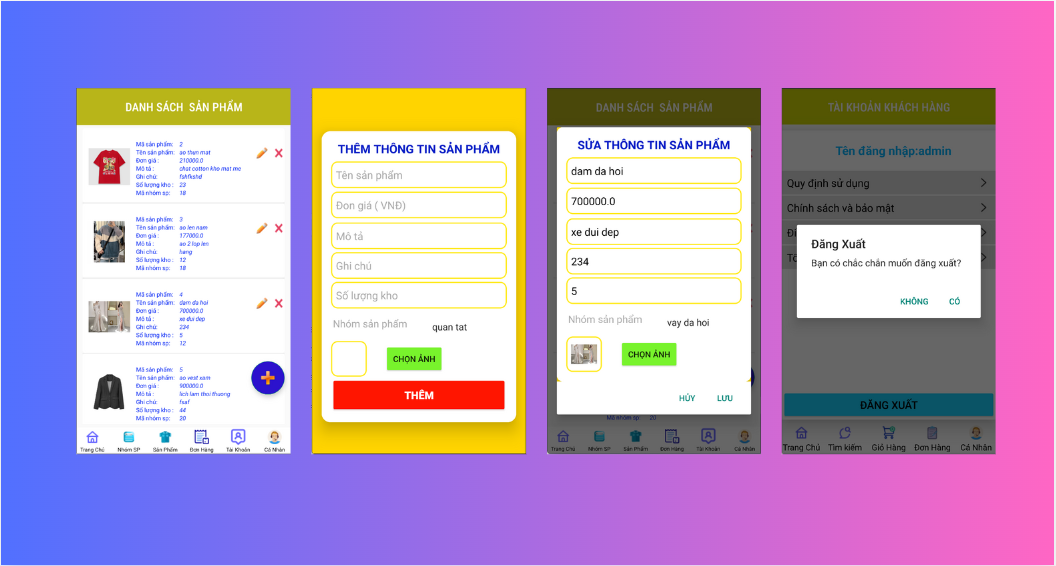 (ANDROID JAVA + SQLITE + BÁO CÁO WORD) App bán hàng android thời trang có đầy đủ chức năng quản trị và đặt hàng