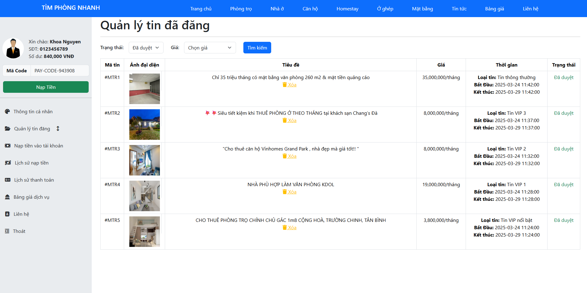 Source code website tìm phòng trọ quản lý nhà trọ có slide báo cáo đồ án