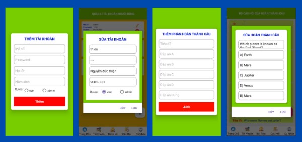 (ANDROID JAVA + SQLITE ) App thi trắc nghiệm Quizz Android có đầy đủ chức năng tính điểm số check đáp án đúng