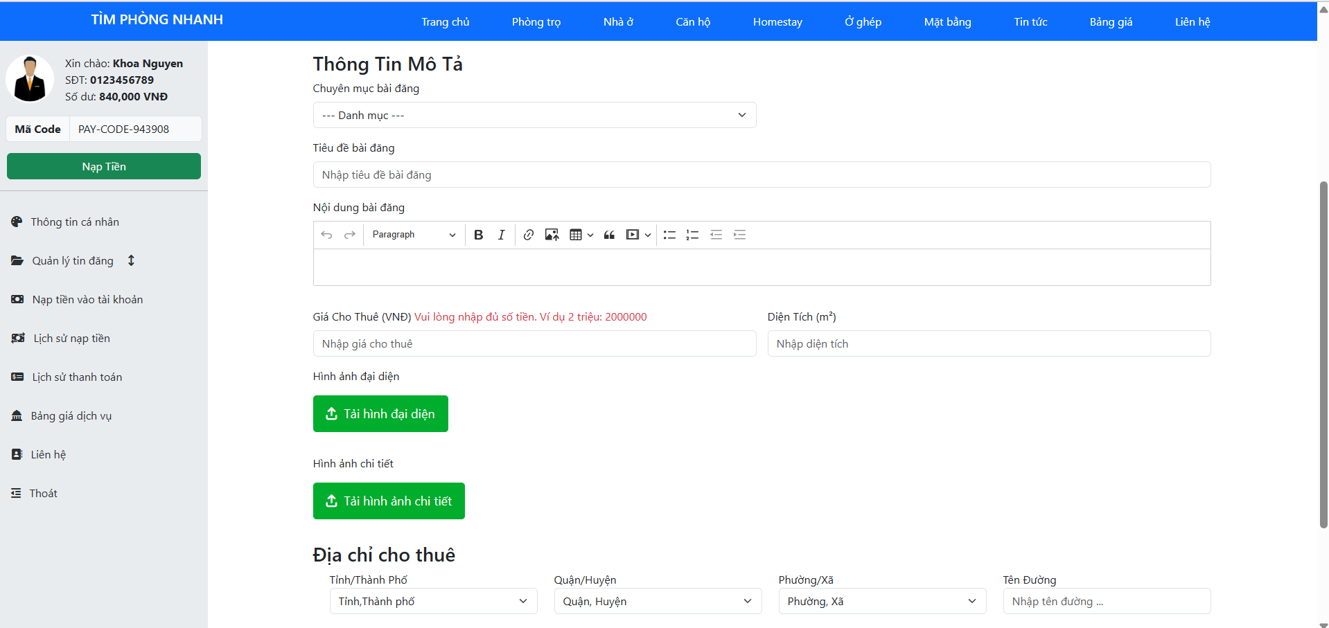 Source code website tìm phòng trọ quản lý nhà trọ có slide báo cáo đồ án