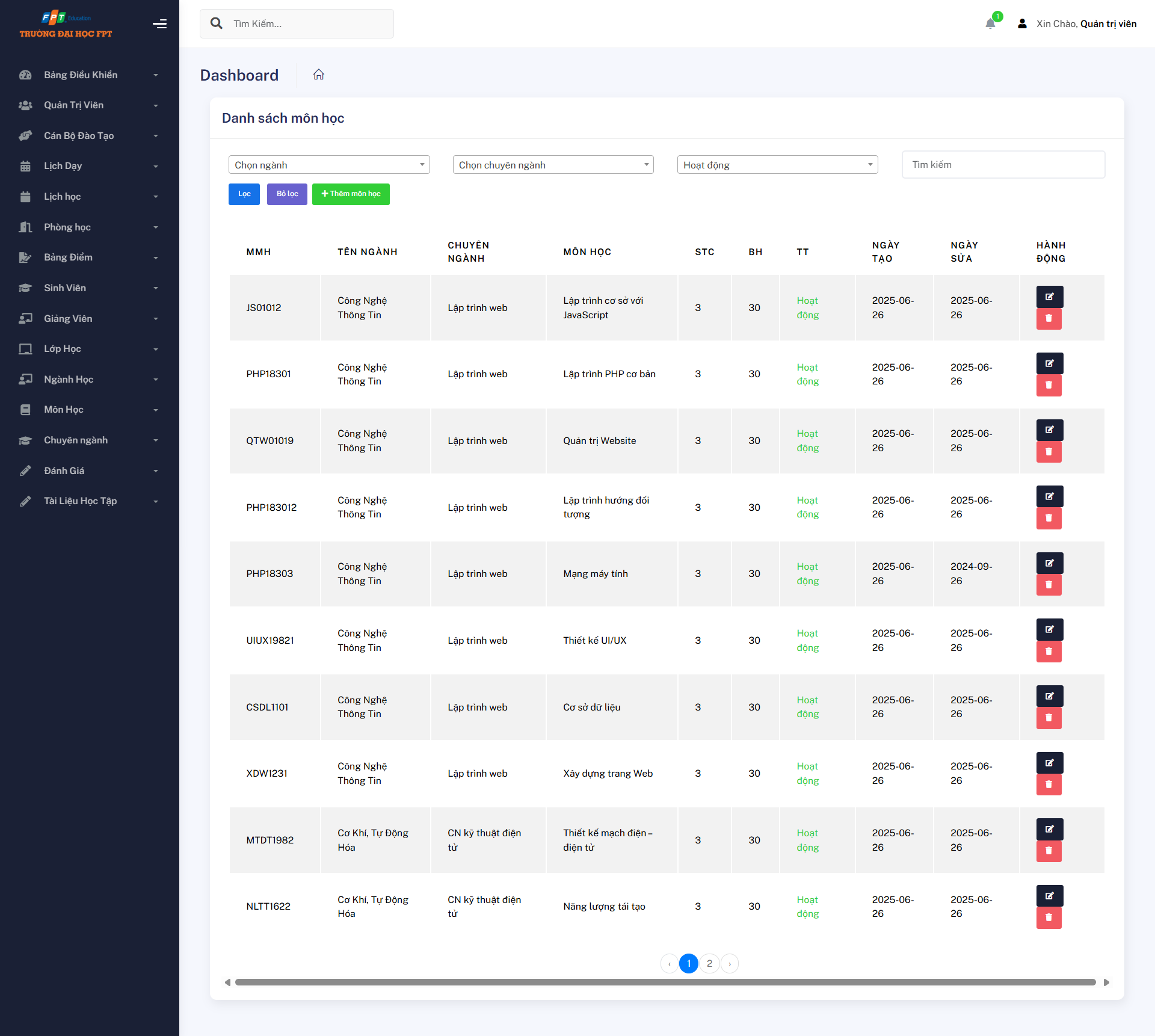 Source code website quản lý sinh viên quản lý trường học, quản lý giảng viên cán bộ đào tạo